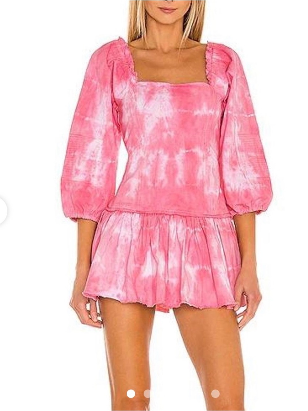 LoveShackFancy Pink Tie-Dye Denim Mini Dress